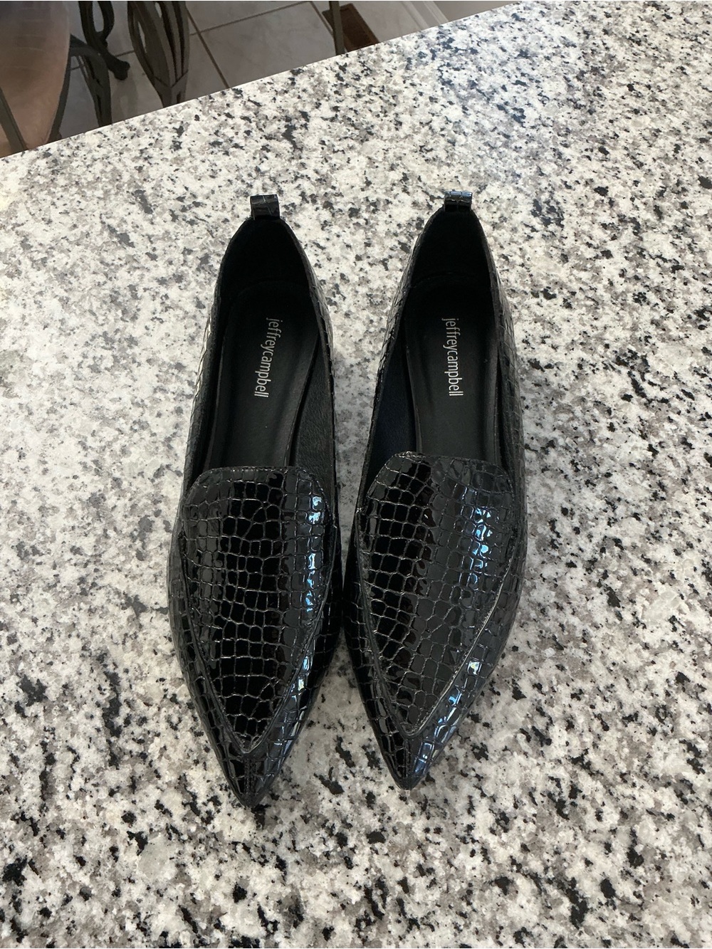 Jeffrey Campbell Black Croc-Embossed Pointed Loafers